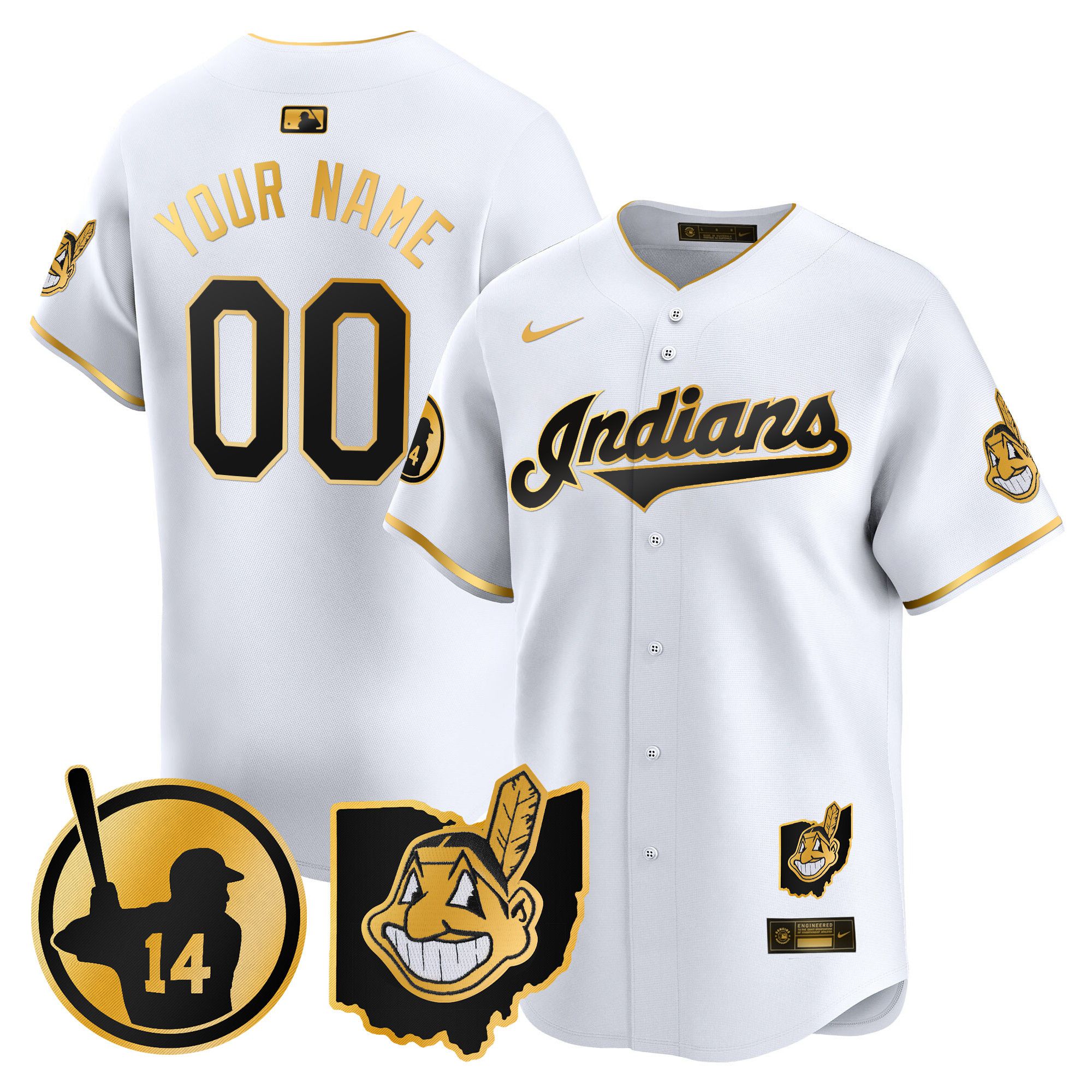 Men Cleveland Indians White Nike 2025 Patch Vapor Premier Limited Custom MLB Jersey